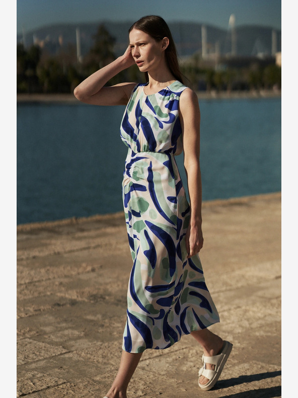 Moodo Blau gemustertes Midikleid Moodo