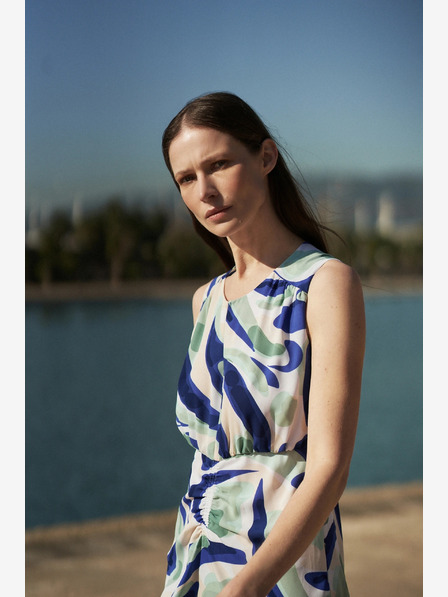 Moodo Blau gemustertes Midikleid Moodo