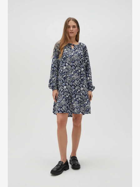 Moodo Weiß-blau gemustertes Damenkleid Moodo