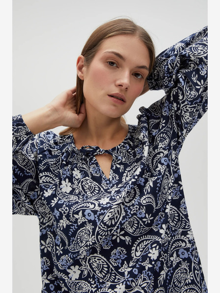 Moodo Weiß-blau gemustertes Damenkleid Moodo