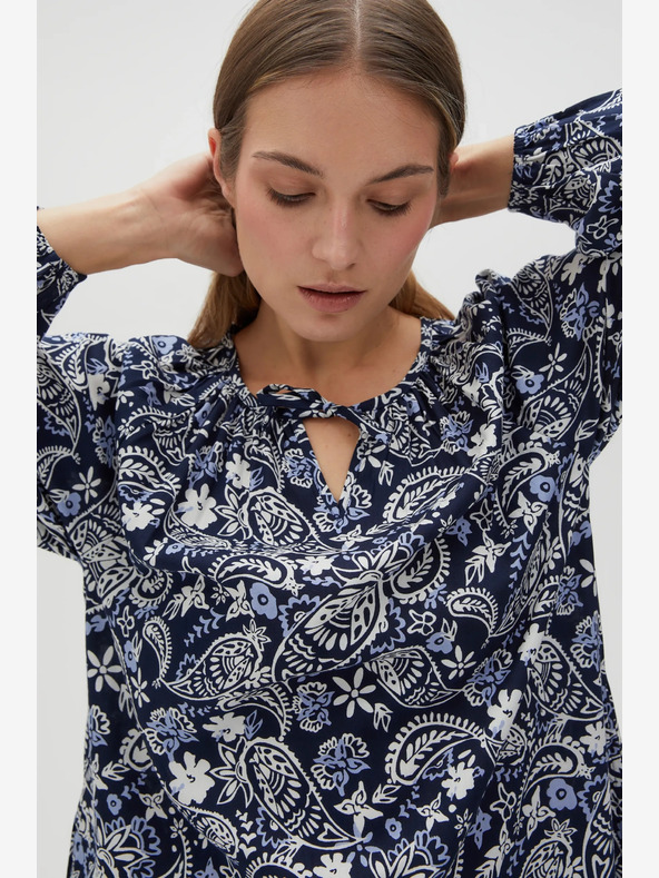 Moodo Weiß-blau gemustertes Damenkleid Moodo