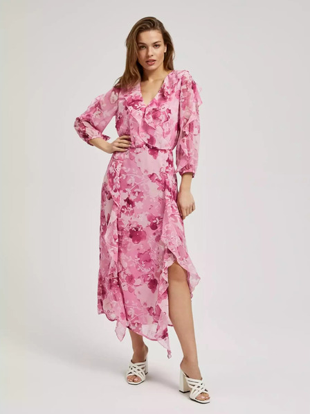 Moodo Rosa geblümtes Kleid mit Rüschen Moodo