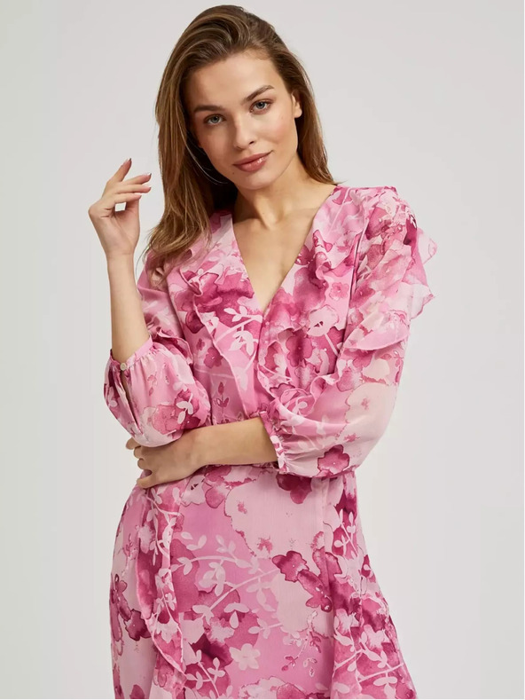 Moodo Rosa geblümtes Kleid mit Rüschen Moodo