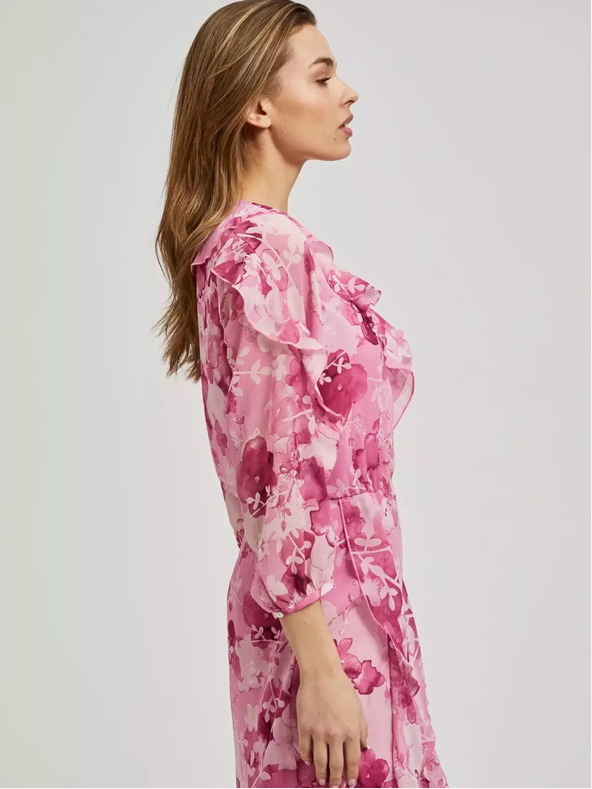 Moodo Rosa geblümtes Kleid mit Rüschen Moodo