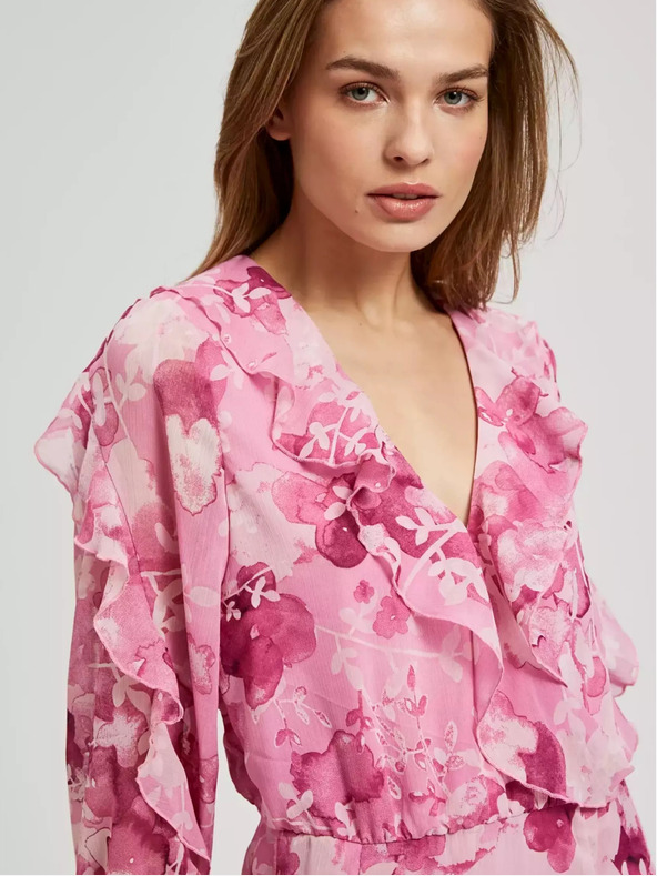 Moodo Rosa geblümtes Kleid mit Rüschen Moodo