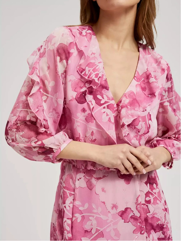 Moodo Rosa geblümtes Kleid mit Rüschen Moodo