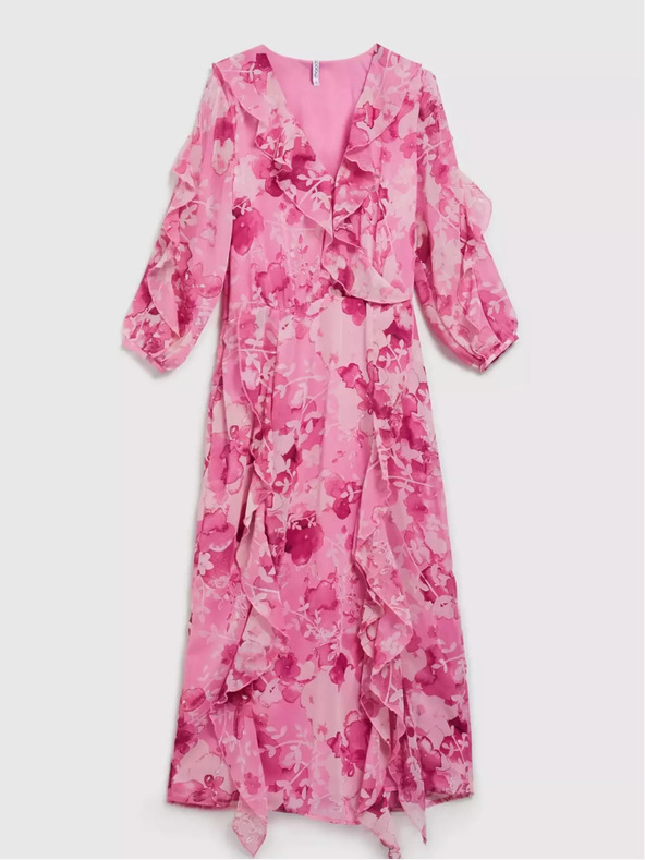 Moodo Rosa geblümtes Kleid mit Rüschen Moodo