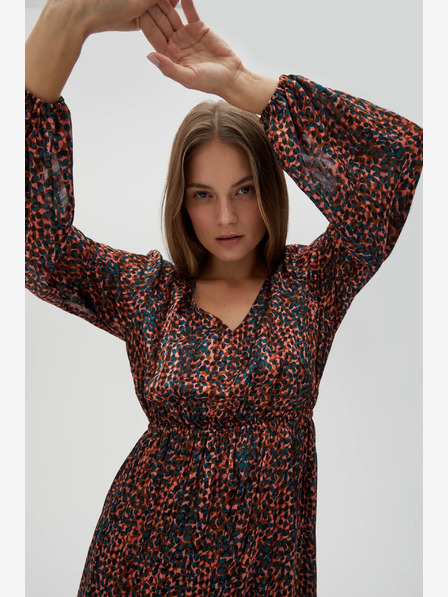 Moodo Orange und braun gemustertes Damenkleid Moodo
