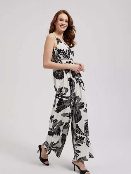 Moodo Schwarz-weißer Jumpsuit mit tropischem Muster Moodo