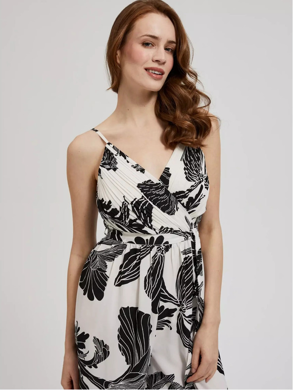 Moodo Schwarz-weißer Jumpsuit mit tropischem Muster Moodo