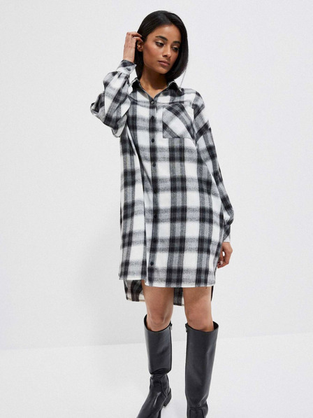 Moodo Schwarz-weiß kariertes Damen-Shirtkleid Moodo