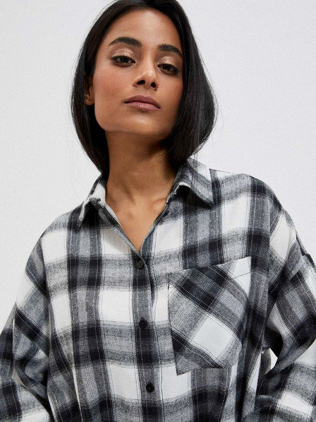 Moodo Schwarz-weiß kariertes Damen-Shirtkleid Moodo