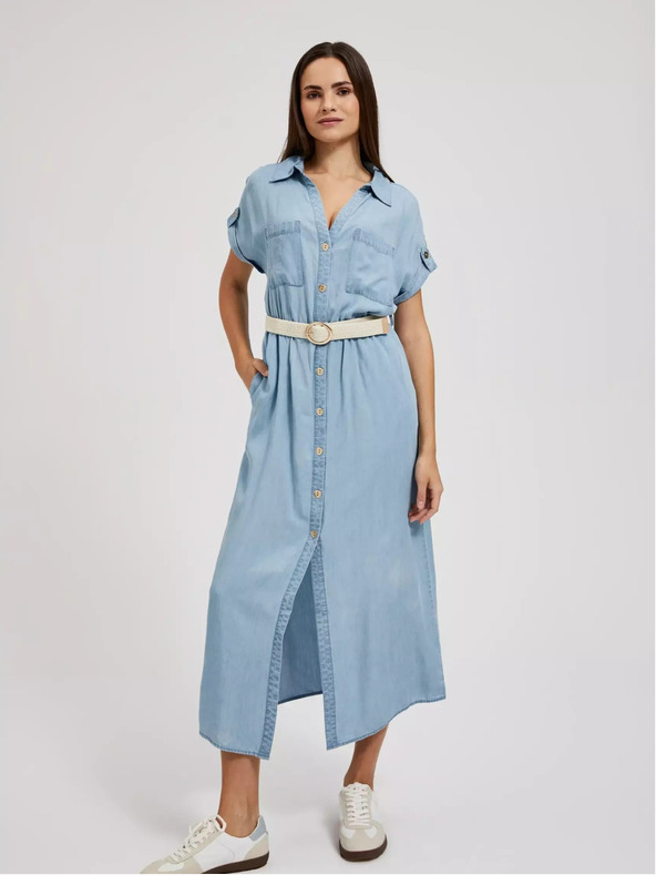 Moodo Blaues Lyocell-Midikleid Moodo