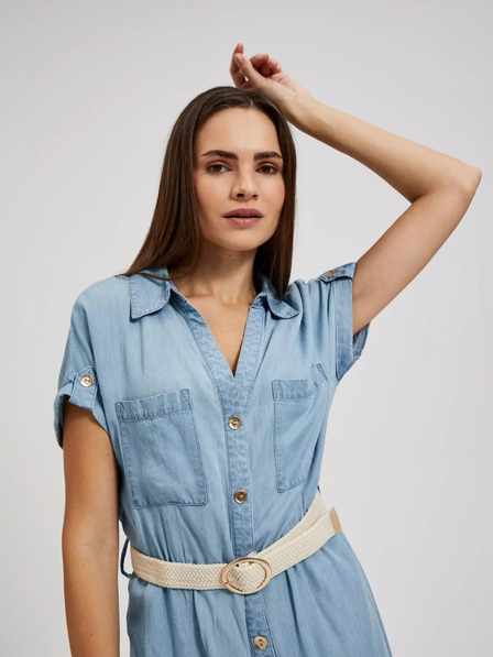 Moodo Blaues Lyocell-Midikleid Moodo