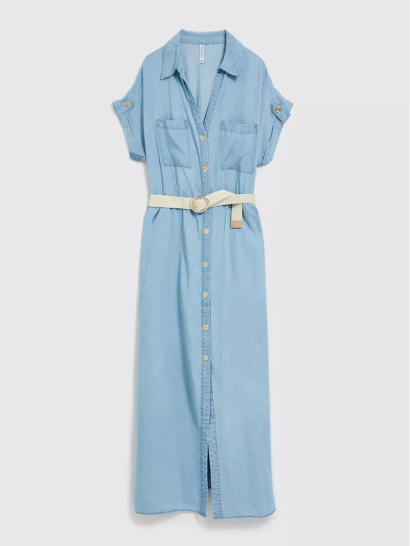 Moodo Blaues Lyocell-Midikleid Moodo