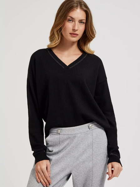 Moodo Schwarzer Langarm-Pullover mit V-Ausschnitt Moodo