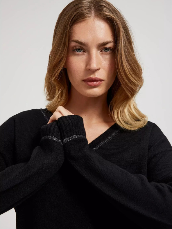 Moodo Schwarzer Langarm-Pullover mit V-Ausschnitt Moodo