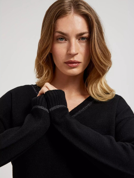 Moodo Schwarzer Langarm-Pullover mit V-Ausschnitt Moodo