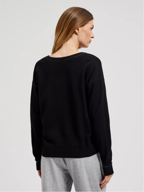 Moodo Schwarzer Langarm-Pullover mit V-Ausschnitt Moodo