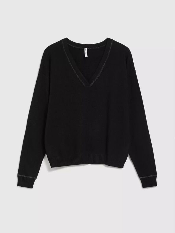 Moodo Schwarzer Langarm-Pullover mit V-Ausschnitt Moodo