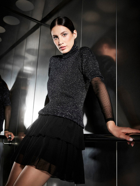 Moodo Schwarzer Damen-Rollkragenpullover mit Metallic-Faden Moodo