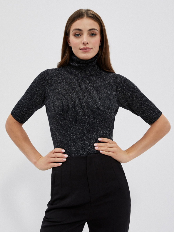 Moodo Schwarzer Damen-Rollkragenpullover mit Metallic-Faden Moodo