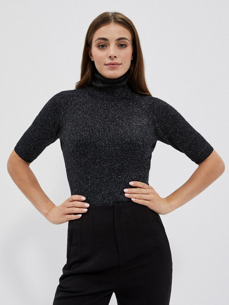 Moodo Schwarzer Damen-Rollkragenpullover mit Metallic-Faden Moodo