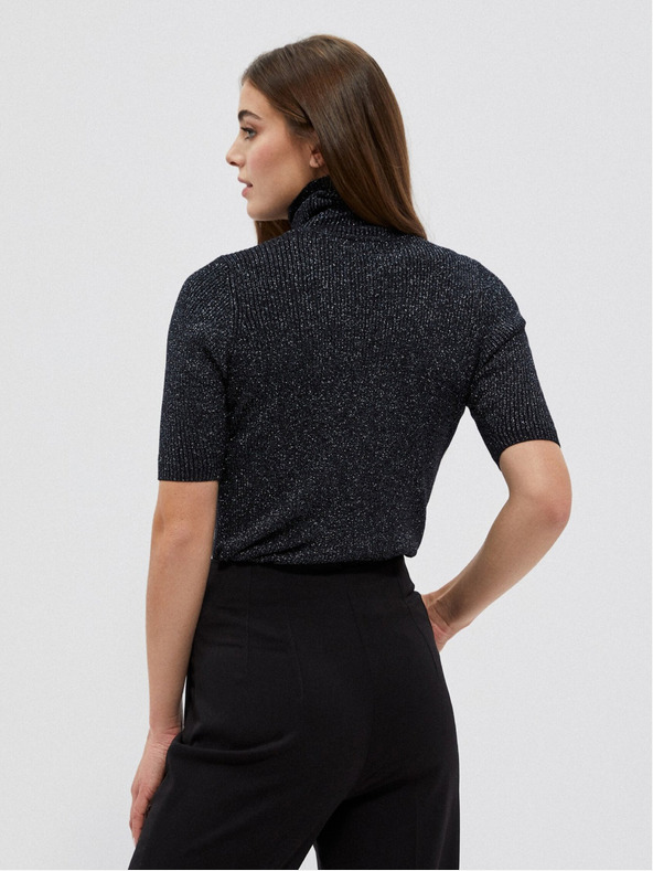 Moodo Schwarzer Damen-Rollkragenpullover mit Metallic-Faden Moodo