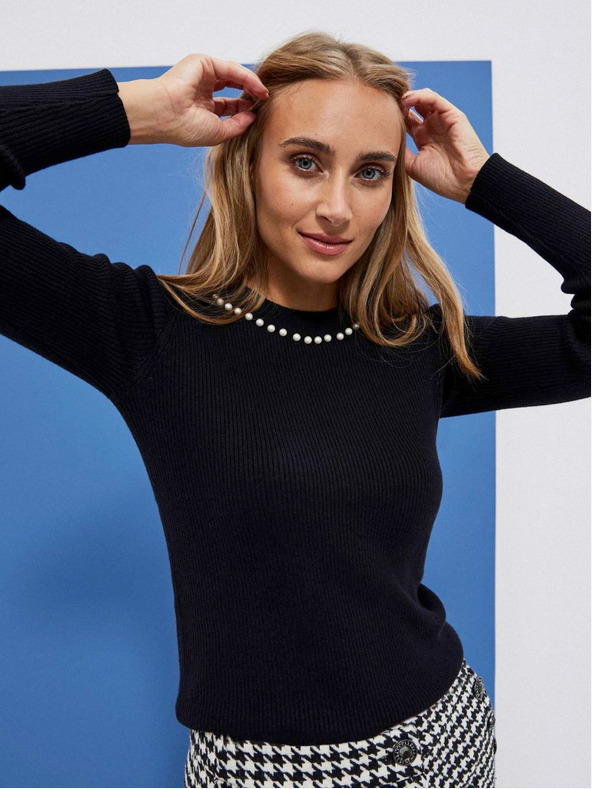 Moodo Schwarzer Damenpullover mit Perlen Moodo