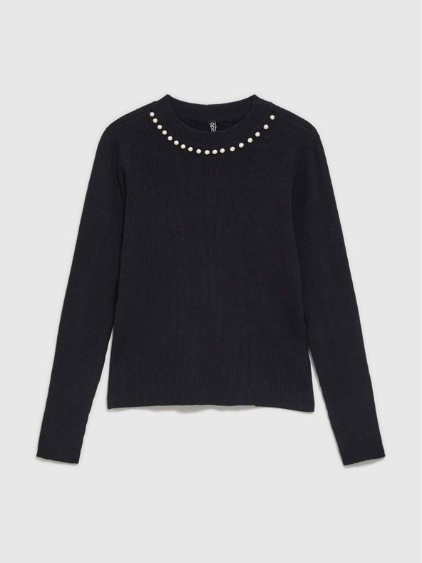 Moodo Schwarzer Damenpullover mit Perlen Moodo