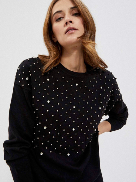 Moodo Schwarzer Damen-Perlen-Pullover Moodo
