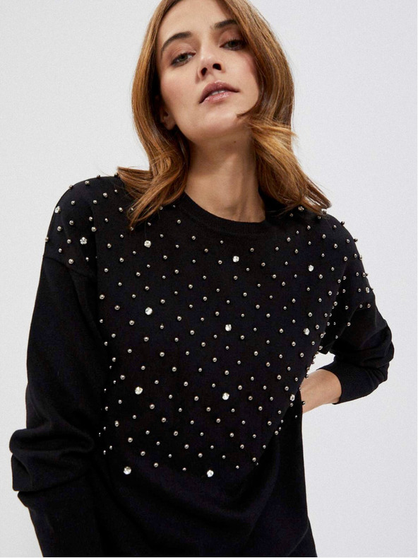 Moodo Schwarzer Damen-Perlen-Pullover Moodo