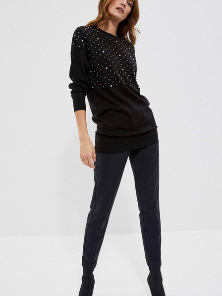 Moodo Schwarzer Damen-Perlen-Pullover Moodo