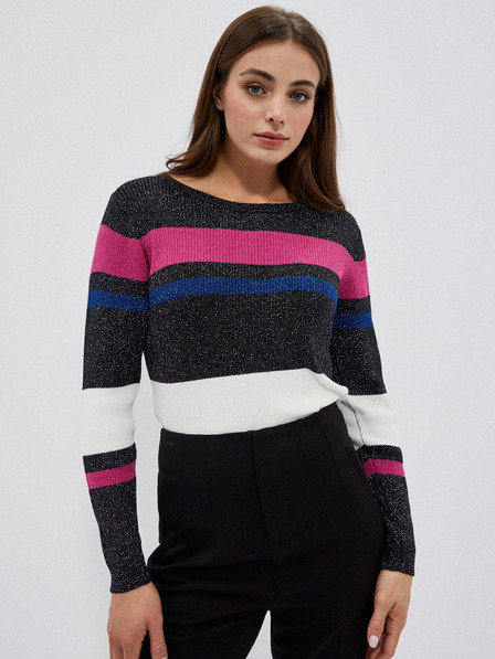 Moodo Schwarzer Damenpullover mit schwarzem Metallic-Garn Moodo