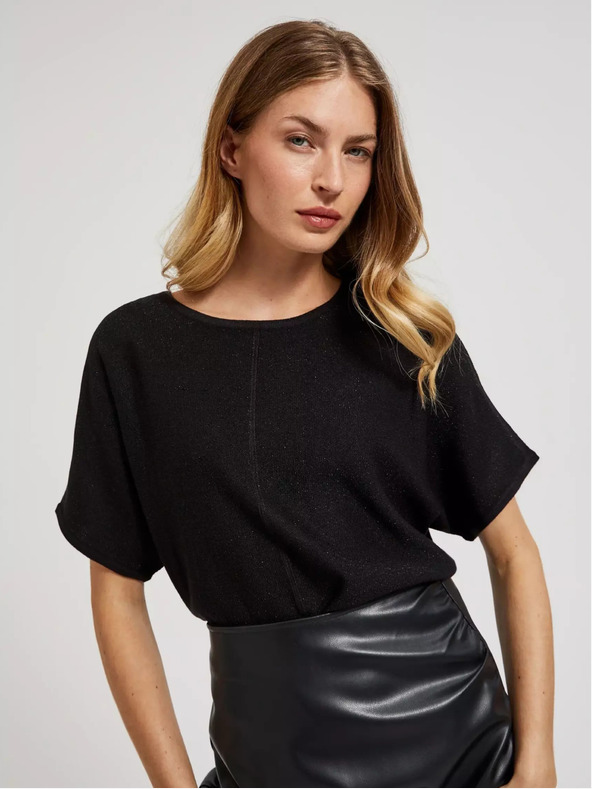 Moodo Schwarzer Oversized-Pullover mit kurzen Ärmeln Moodo