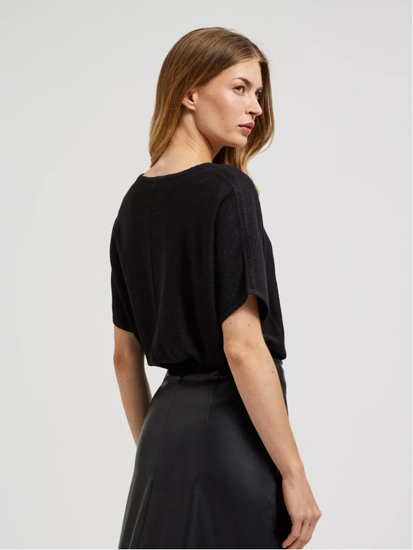 Moodo Schwarzer Oversized-Pullover mit kurzen Ärmeln Moodo