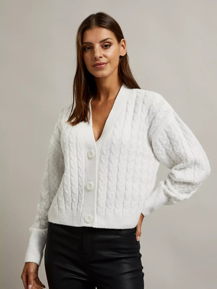 Moodo Weiße kurze Strickjacke mit Knöpfen Moodo
