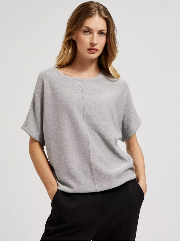 Moodo Grauer Oversized-Pullover mit kurzen Ärmeln Moodo