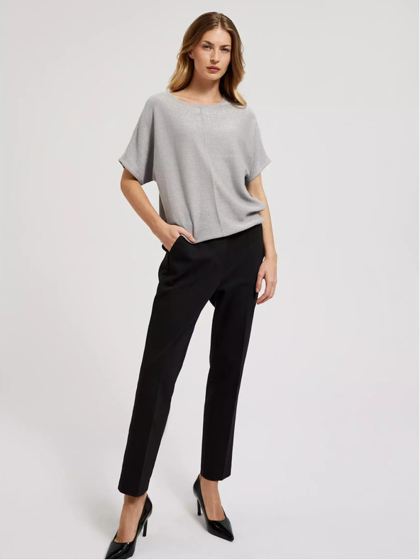 Moodo Grauer Oversized-Pullover mit kurzen Ärmeln Moodo