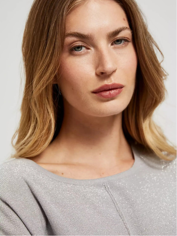 Moodo Grauer Oversized-Pullover mit kurzen Ärmeln Moodo