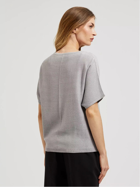 Moodo Grauer Oversized-Pullover mit kurzen Ärmeln Moodo