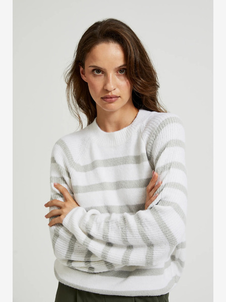 Moodo Moodo Grau gestreifter weißer Pullover