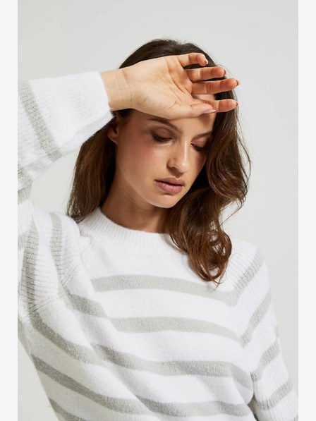 Moodo Moodo Grau gestreifter weißer Pullover