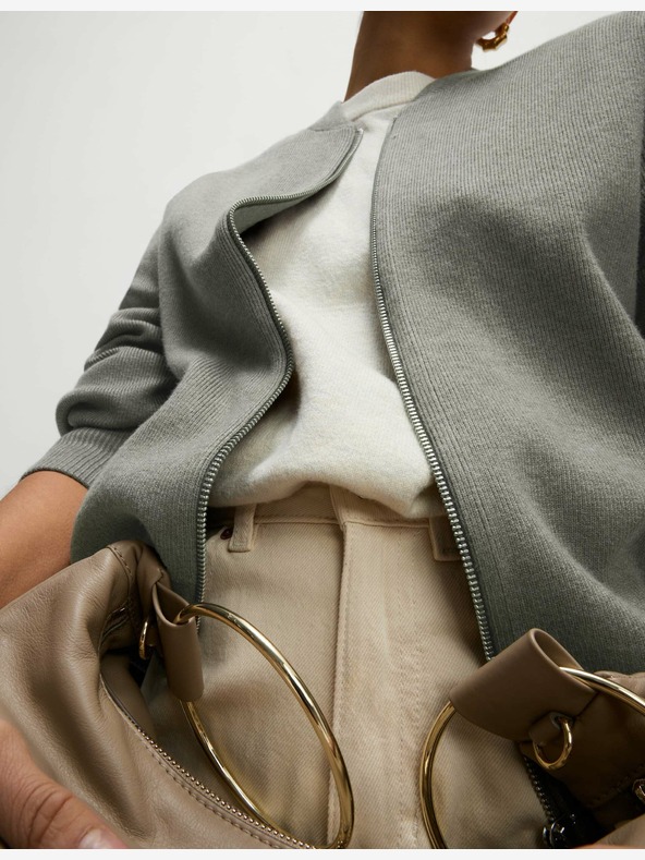 Marks & Spencer Marks & Spencer Brauner, strukturierter Strick-Cardigan im Bomber-Stil mit Rundhalsausschnitt