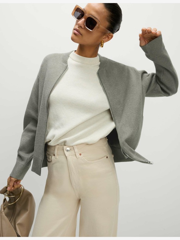 Marks & Spencer Marks & Spencer Brauner, strukturierter Strick-Cardigan im Bomber-Stil mit Rundhalsausschnitt