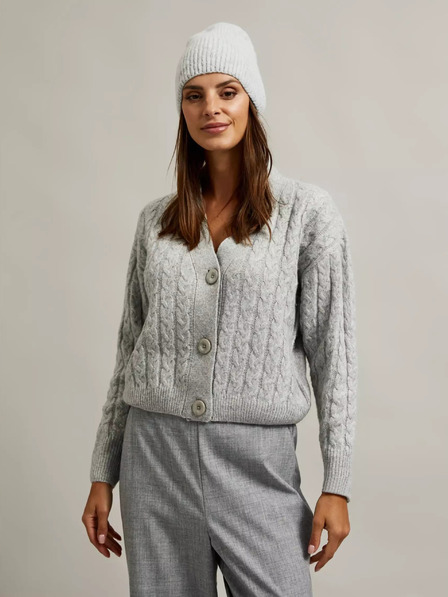 Moodo Graue kurze Strickjacke mit Knöpfen Moodo