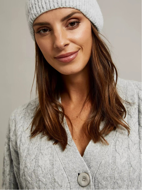 Moodo Graue kurze Strickjacke mit Knöpfen Moodo