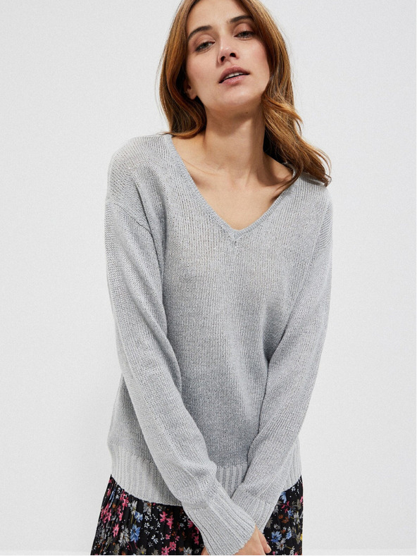 Moodo Grauer Damen Glanzpullover Moodo