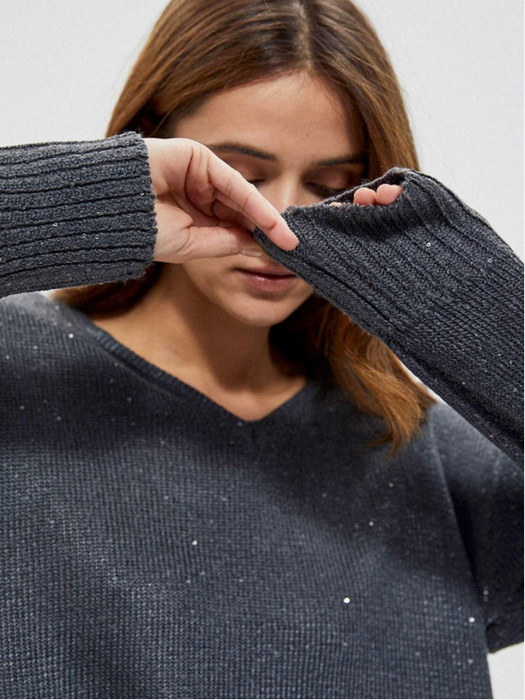 Moodo Grauer Damen Glanzpullover Moodo