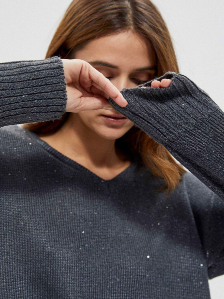Moodo Grauer Damen Glanzpullover Moodo